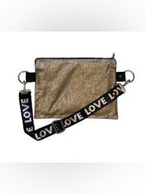 Metallic Gold Crossbody Bag with 'LOVE' Strap